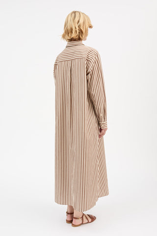 SKALL - Leigh Shirtdress - Brown/Ecru Stripe