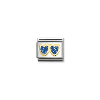 Nomination - Link Double heart with Glitter, Enamel & 18k Gold BLUE