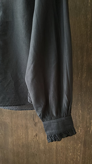 POMANDÈRE - Silk and Cotton Voile Ruffled Shirt - Night Blue