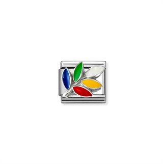 Nomination - Link SYMBOLS steel 925 sterling silver RAINBOW OLIVE BRANCH LEAF