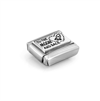 Nomination - Link PLATES oxidized steel 925 sterling silver TO THE MOON AND BACK