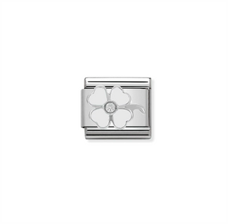 Nomination - Link composable steel 925 sterling silver WHITE CLOVER zirconia