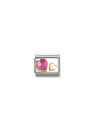 Nomination - Link 18k Gold & Zirconia DOUBLE HEART GOLD & PINK