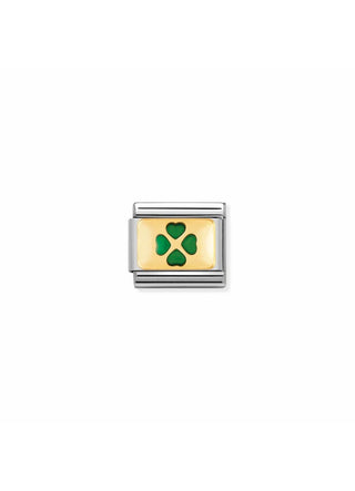 Nomination - Link 18k Gold & Enamel Plate GREEN FOUR LEAF CLOVER