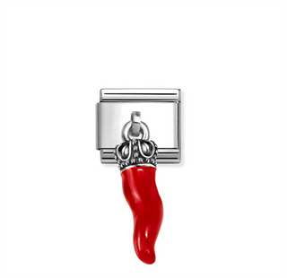 Nomination - Link CHARMS oxidised 3d stainless steel 925 sterling silver RED HORN chili