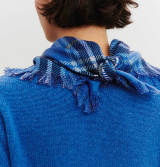BOMPARD - Swann Tartan Mini Scarf 63x63 - Bleu De Delft/Marine
