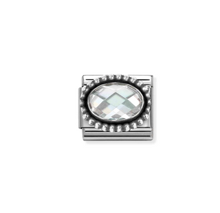 Nomination - Link FACETED oval beaded rich setting 925 sterling silver WHITE