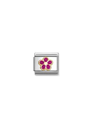 Nomination - Link 18k Gold & Enamel FUCHSIA FLOWER GLITTER