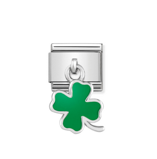 Nomination - Link CHARMS 925 sterling silver  Green four-leaf clover