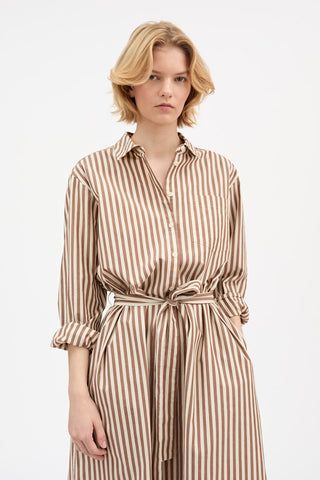 SKALL - Leigh Shirtdress - Brown/Ecru Stripe