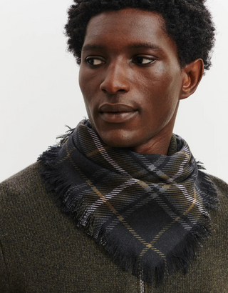 BOMPARD - Swann Tartan Mini Scarf 63x63 - Charbon/Olive