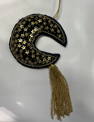 CHEHOMA - Hanging Embroidered Moon Blue Crescent