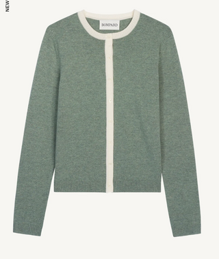 BOMPARD - Contrasted Details Cardigan - Vert De Gris/Naturel