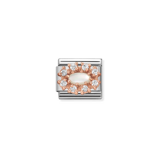 Nomination - Link CLASSIC STONES zirconia and 9K rose gold WHITE MOTHER OF PEARL