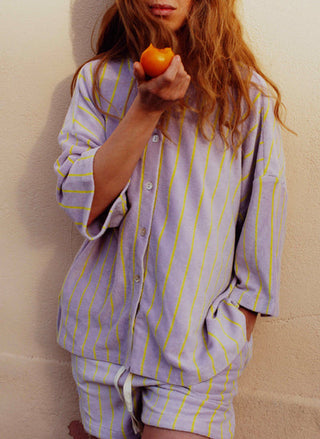 BONGUSTA - Naram Oversized Shirt - Lilac & Neon Yellow