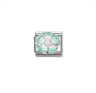 Nomination - Link SYMBOLS stainless steel enamel cub zirc 925 sterling silver WHITE BLUE FLOWERS