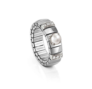 Nomination - Stretch RING steel 925 sterling silver PEARL ZIRCONIA STONES