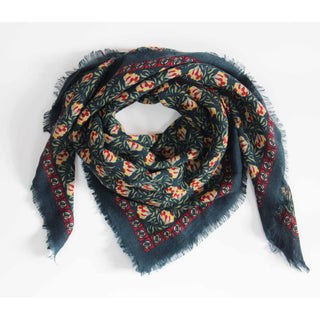 LES BELLES VAGABONDES - Carré Wool Poème - Marine