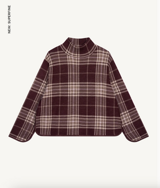 BOMPARD - Loose High Neck Tartan Sweater - Grenat/Millet