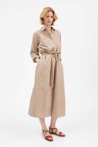 SKALL - Leigh Shirtdress - Brown/Ecru Stripe