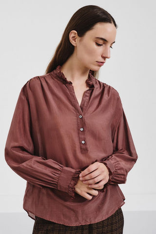 POMANDÈRE - Silk and Cotton Voile Ruffled Shirt - Mauve