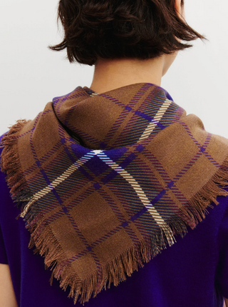 BOMPARD - Swann Tartan Mini Scarf 63x63- Noisette/Ultraviolet