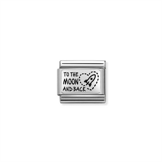 Nomination - Link PLATES oxidized steel 925 sterling silver TO THE MOON AND BACK