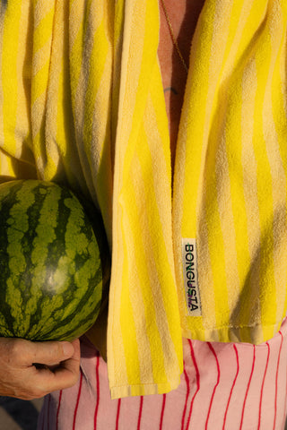 BONGUSTA - Naram Bath Towels -  Pristine & Neon Yellow