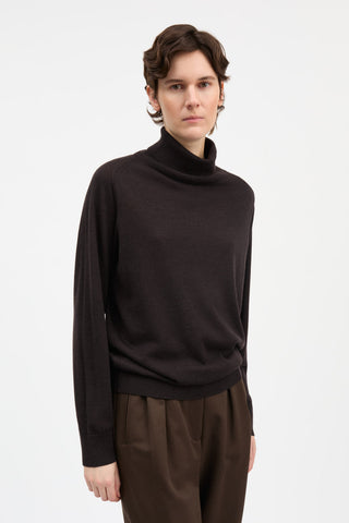 SKALL - Amara T-Neck Jumper - Dark Brown