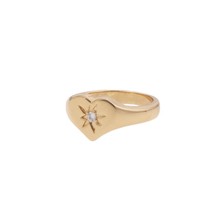 All The Luck in the World - Cherie Goldplated Ring Signet Heart - Clear