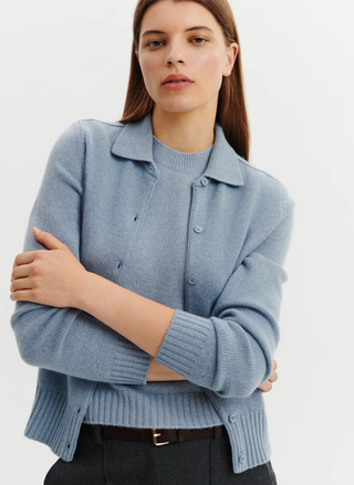 BOMPARD - Preppy Polo Cardigan - Bleu Glacier