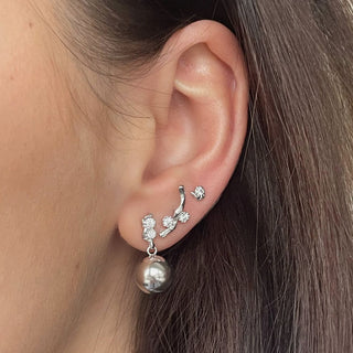 STINE A - Flow Earring W/Two Stones - Silver
