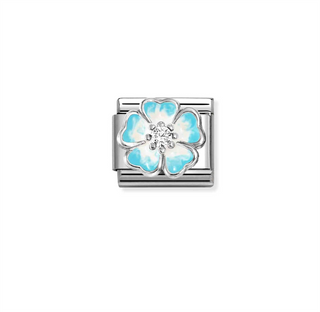 Nomination - Link CLASSIC symbols stainless steel 925 sterling silver enamel cub zirc BLUE WHITE FLOWER