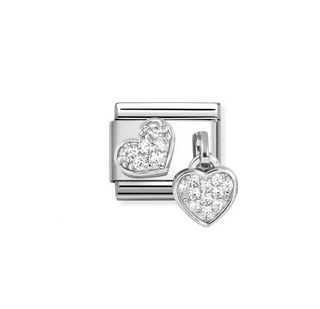 Nomination - Link CHARMS 925 sterling silver cz pave HEART AND HEART