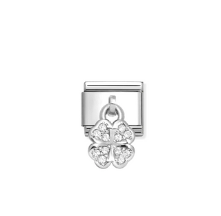 Nomination - Link CHARMS 925 sterling silver WHITE FOUR-LEAF CLOVER