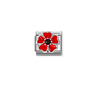 Nomination - Link SYMBOLS stainless steel enamel cub zirc 925 sterling silver RED FLOWER