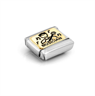 Nomination - Link composable PLATES steel and 18k gold  MUSICIAN