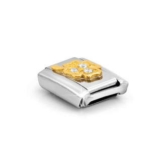 Nomination - Link composable GOOD LUCK steel 18k gold zirconia FOUR LEAF CLOVER