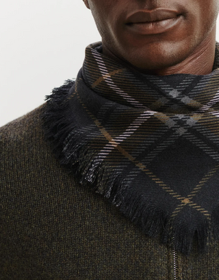 BOMPARD - Swann Tartan Mini Scarf 63x63 - Charbon/Olive