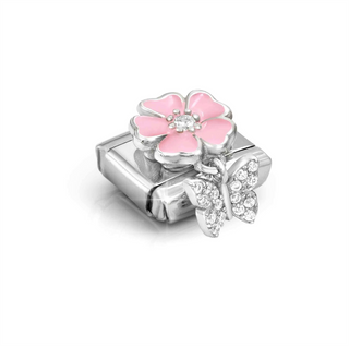Nomination - Link CLASSIC CHARMS 925 sterling silver enamel cz PINK FLOWER HEART