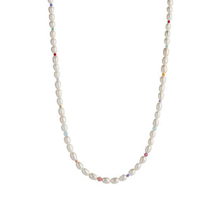 STINE A - White Pearls & Candy Stones Necklace