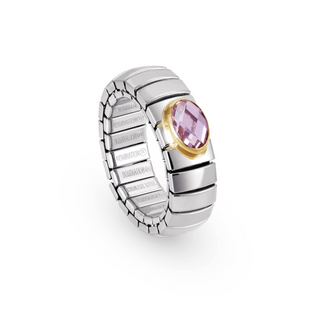 Nomination - Extension stretch RING steel 18k gold PINK faceted zirconia