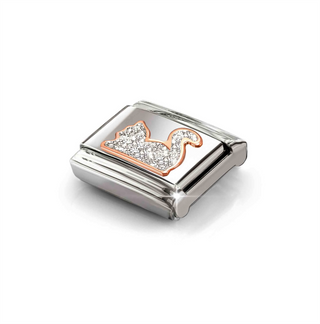 Nomination - Link SYMBOLS steel 9k rose gold GLITTER SILVER CAT