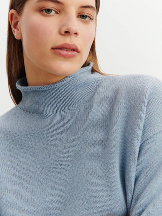 BOMPARD - Loose High-Neck Sweater - Bleu Glacier