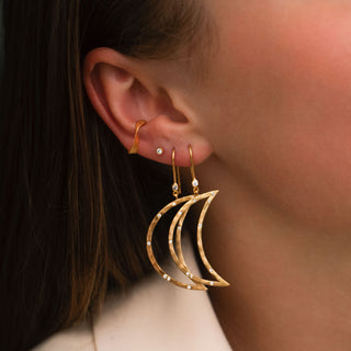 STINE A - Big Bella Moon W/Stones Earring - Gold Single