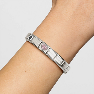 Nomination - Link SYMBOLS steel 925 sterling silver RICH PINK ZIRCONIA HEART