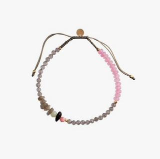 STINE A - Harmony Bracelet with Calm Grey & Pink Gemstones and Khakigrey Ribbon
