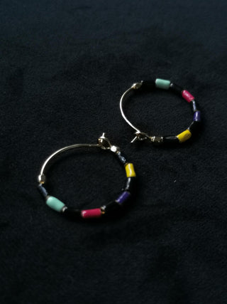 ISABEL MARANT JEWELRY - Color Stripe Hoop Earrings - Dark Multicolor