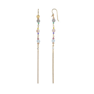 STINE A - Long Earring W/Stones & Chain - Candy Floss Mix