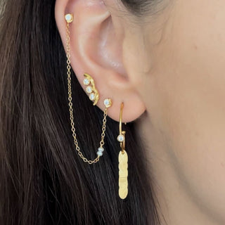 STINE A - Twin Flow Earring W/Stones, Chain & Pearls
